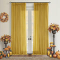 Pleated Linen Curtains 96 Inches Long for Living Room 2 Panel Set Semi Sheer Light Filtering Pinch Pleat with Rings Hooks Drapes Spring Farmhouse Rustic Mustard Yellow Gold Curtain Bedroom Window