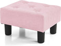 BRIAN & DANY Small Foot Stool, Linen Foot Stools with Legs, Stable Small Footstool for Living Room, Pink