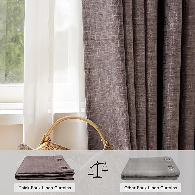 Jacquard Linen Curtains 72 inch Length 2 Panels Thick Faux Linen Blended Window Drapes Burlap Textured Curtains with Grommet for Living Room Bedroom Farmhouse (52x72 Fashion Purple) Natural