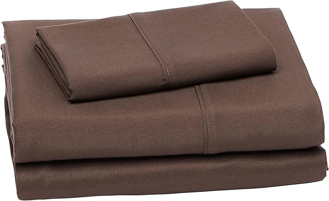 Amazon Basics Lightweight Super Soft Easy Care Wrinkle Free Microfiber 3 Piece Bed Sheet Set with 14-Inch Deep Pockets, Twin, Chocolate, Solid, Kids, Men & Women Bedding (Pack of 4)
