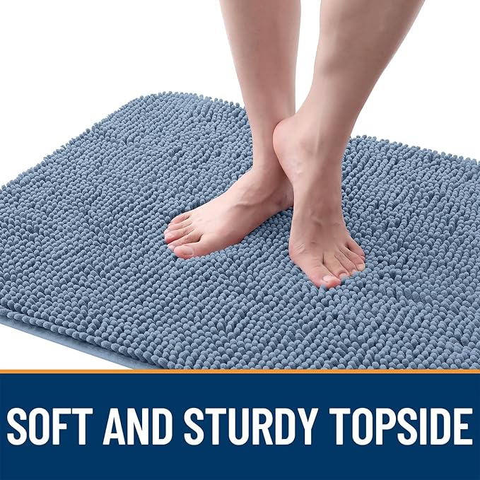 OLANLY Dog Door Mat for Muddy Paws 35x24, Absorbs Moisture and Dirt, Absorbent Non-Slip Washable Doormat, Quick Dry Chenille Mud Mat for Dogs, Entry Indoor Entryway Carpet for Inside Floor, Airy Blue