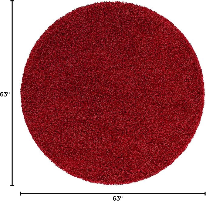 Unique Loom Solid Shag Collection Area Rug (5' 3" Round, Cherry Red)
