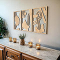 qmmp Modern Wooden Wall Sculptures - Set of 3 - Home Decor Accent - Large Wall Art for Living Room, Bedroom, Office - Easy Installation (Oak, Medium - Abstract Shapes)