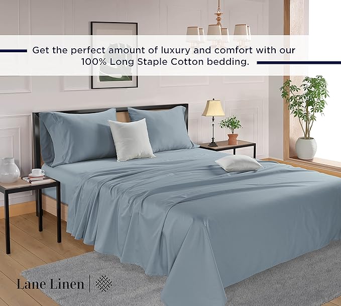 LANE LINEN 600 Thread Count 100% Cotton Sheets Twin XL Size - Machine wash Fully Elasticized Twin XL Size Sheets Set, Soft & Comfy Sateen Weave Bedding Sheets & Pillowcases Sets - French Blue