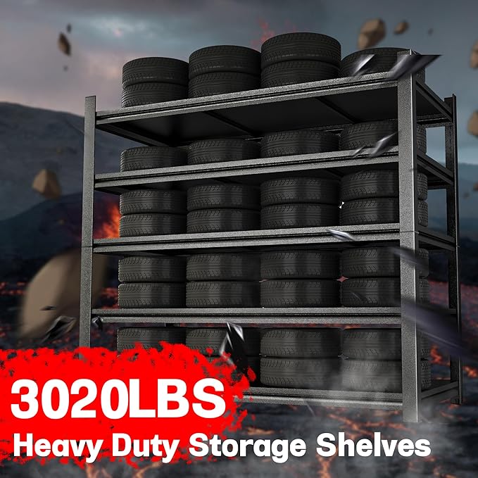 Storage Shelves, Garage Metal Shelving Unit, Adjustable, Double-Layer Column with Reinforced Ribs, Heavy-Duty, Capable of Bearing 600-3600 lbs (Balck, 47''W*24''D*77''H, 5-Tier)