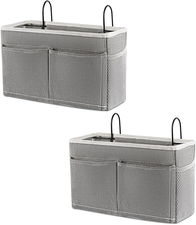 Retyion Bedside Hanging Storage Basket Headboards Bunk Beds Dorm Rooms Organizer Caddy for Storage (2Pack Grey)