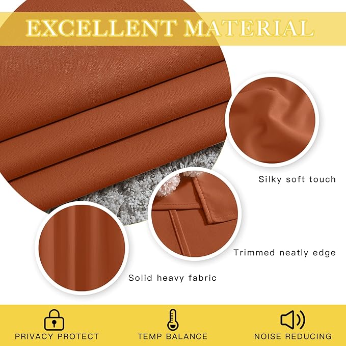 NICETOWN Room Divider Curtain 84 inch Length, Grommet Privacy & Noise Reducing Room Divider Thermal Insulated Window Drape for Sliding Glass Door (1 Panel, Burnt Orange, W80 x L84)