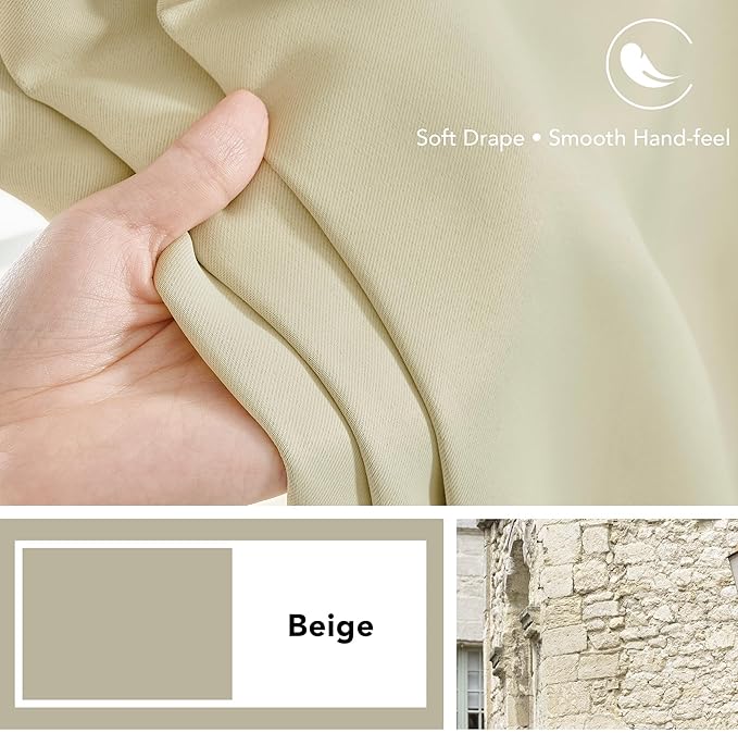 Deconovo Blackout Curtains, Thermal Insulated, W70 x L95 2 Panels, Back Tab, Machine Washable, Room-Darkening Drapes for Bedroom/Living Room Beige