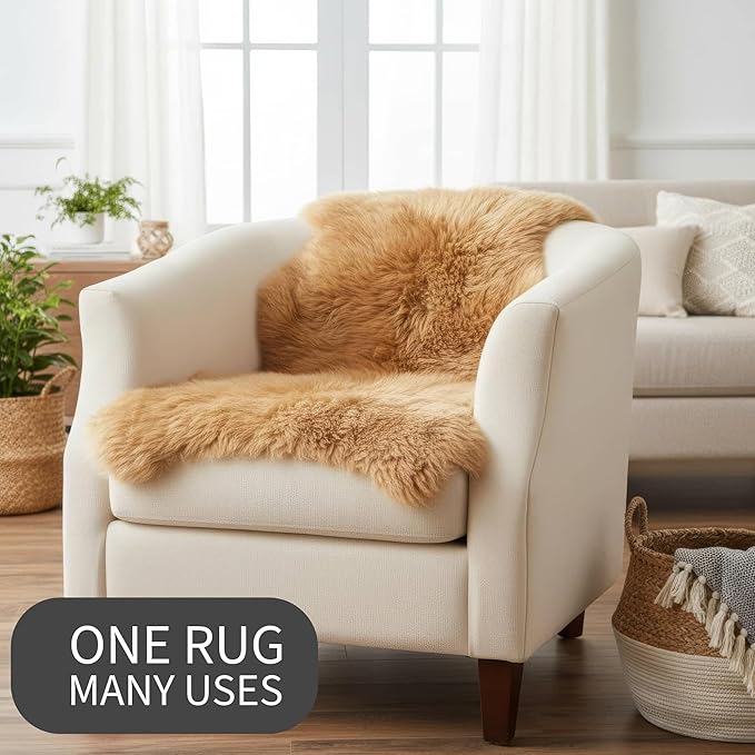 Super Area Rugs Brown Sheepskin Rug - Golden Brown Sheep Rugs - Premium Quality Sheep Skin for Chair Draping and Floor Covering