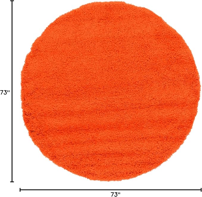 Unique Loom Solid Shag Collection Area Rug (6' 1" Round, Tiger Orange)