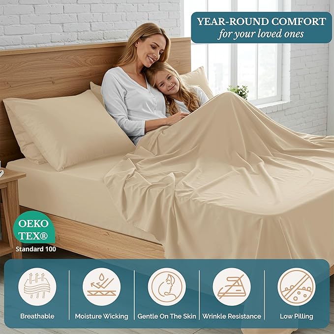 Casa Platino Queen Sheets Set, Ultra Soft Brushed Microfiber Queen Bedding, 4 Piece Pre-Washed Bed Sheet Set with Deep Pockets, Lightweight & Breathable Cooling Sheets Queen Size– Linen