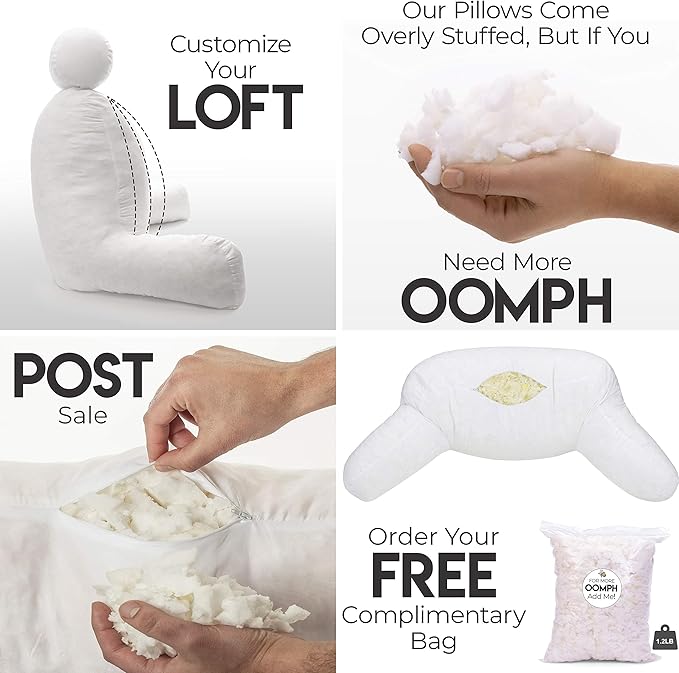 Husband Pillow Medium Aspen Edition White Dandelion, Sit Up Reading & Bed Rest with Arms, Ultra-Comfy, Detach Neck Roll - Premium Shredded Memory Foam Backrest, Reverses to Micro: Suede or Plush