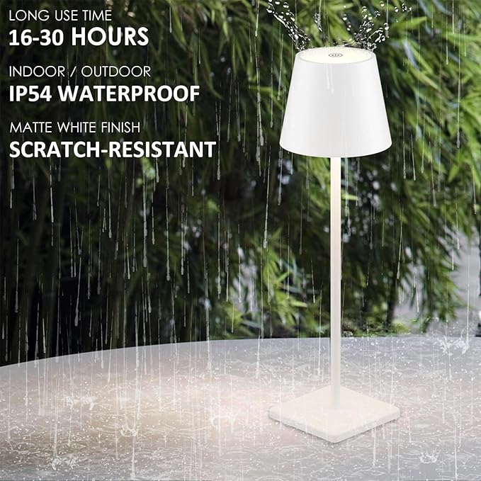 2-Pack Rechargeable Table Lamps, LED Cordless Table Lamp, 3W 5500mAh Battery Operated Table Light, Stepless Dimming Portable Table Light Waterproof for Restaurant/Indoor/Outdoor (White)