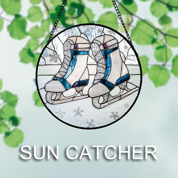 Stained Glass Window Hanging 4 Pcs Set White Winter Christmas Snow Scene 7.8" - Suncatcher Door Garden Sun Catcher Decor Birthday for Mom Woman Nana Men Friend Wife