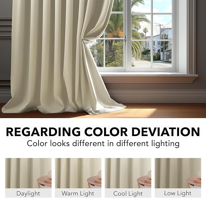 Deconovo Blackout Curtains, Thermal Insulated, W70 x L63 2 Panels, Back Tab, Machine Washable, Room-Darkening Drapes for Bedroom/Living Room Light Beige