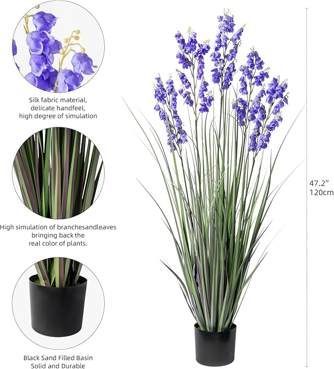 Green Onions Home Decor Fake Plants Lily of The Valley Snake Plant Home DéCor Accents Artificial Grass Room Decor Artificial Plants Indoor Artificial Grass 47“ 1 Pack（Purple）