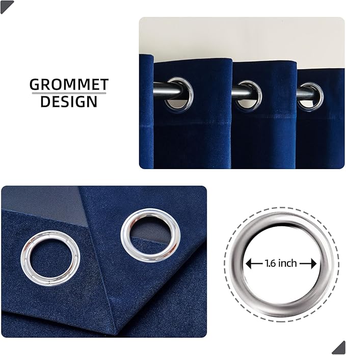 Joydeco Royal Blue Velvet Curtains 108 Inches Long, Luxury Grommet Blackout Curtain 2 Panels, Thermal Insulated Privacy Room Darkening Window Drapes for Bedroom Living Room Home Theatre (52Wx108L)