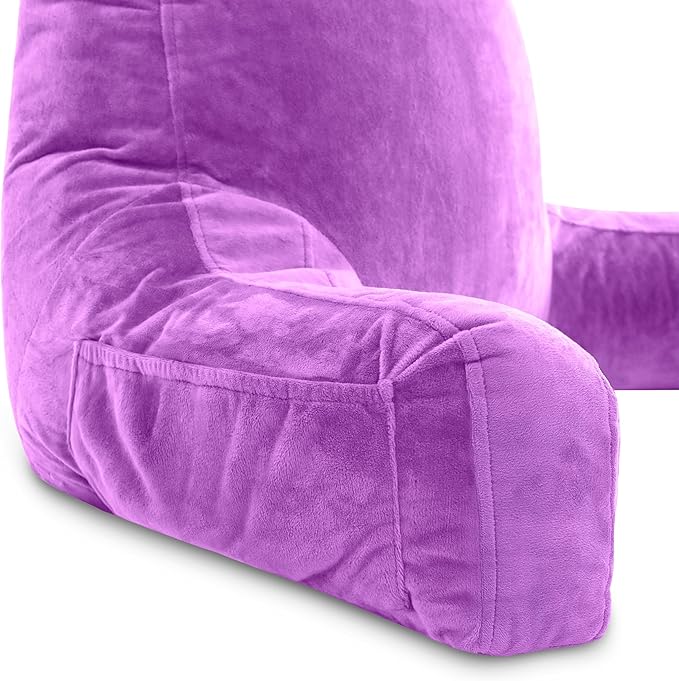 Husband Pillow XXL – Reading Pillow Bed Chair with Arms & Back Support – Light Purple - Back Pillow for Beds Sitting Up – Bed Rest Arm Pillow – Comfy Reading Pillow for Adults