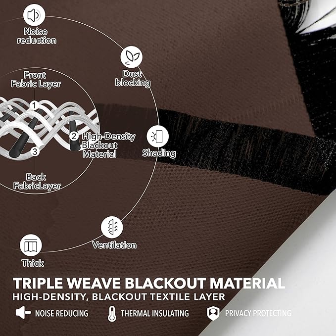 Deconovo Blackout Curtains, Thermal Insulated, W52 x L95 2 Panels, Back Tab, Machine Washable, Room-Darkening Drapes for Bedroom/Living Room Chocolate