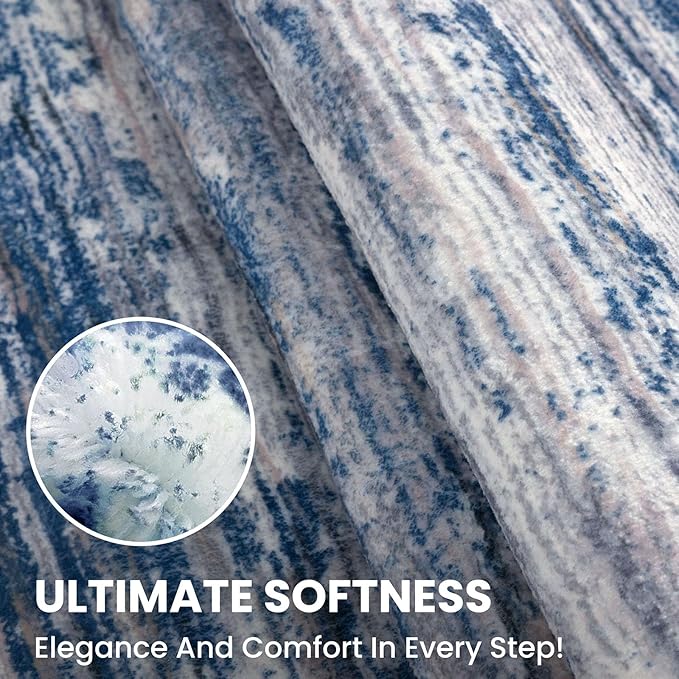 2x6 Modern Abstract Runner Rug for Hallways, Navy Blue Gray Neutral Multi Super Soft Hallway Decor Kitchen Rugs with Non-Slip, Non-Shedding Washable Rug for Entryway Bedroom Indoor