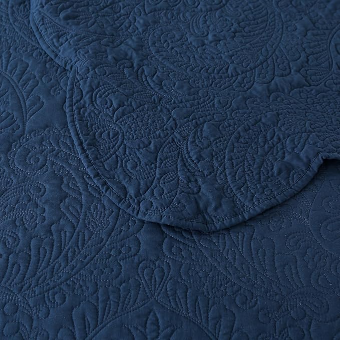HoneiLife Quilt Sets King Size - Microfiber Bedspreads for King Bed, 3-Piece Lightweight Coverlets, Retro Bedlinen Sets, King Quilt Bedding Set All Season Use-Navy