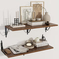 Dreamland Deep Floating Shelves, 31" W x 12" D Wall Shelves Set of 2, Wide Display Shelf Wall Mounted with Brackets, Bookshelf for Living Room, Bathroom, Bedroom, Walnut