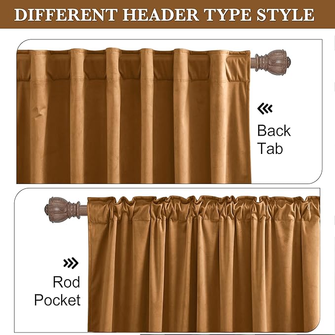 RYB HOME Luxurious Bronze Velvet Curtain Panels for Living Room Bedroom, Heavy Duty Thermal Insulated Floor-Length Back Tab Velvet Drapes for Vintage Decor, 52" W x L96 L, 2 Panels Set