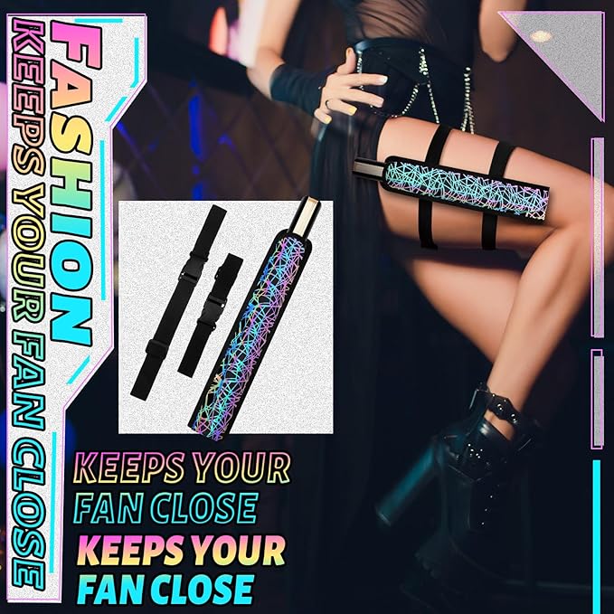 Summer Rave Fan Thigh Holster Rave Fan Holder Folding Hand Pouch Foldable Sleeves with Waist Belt for Thigh Party