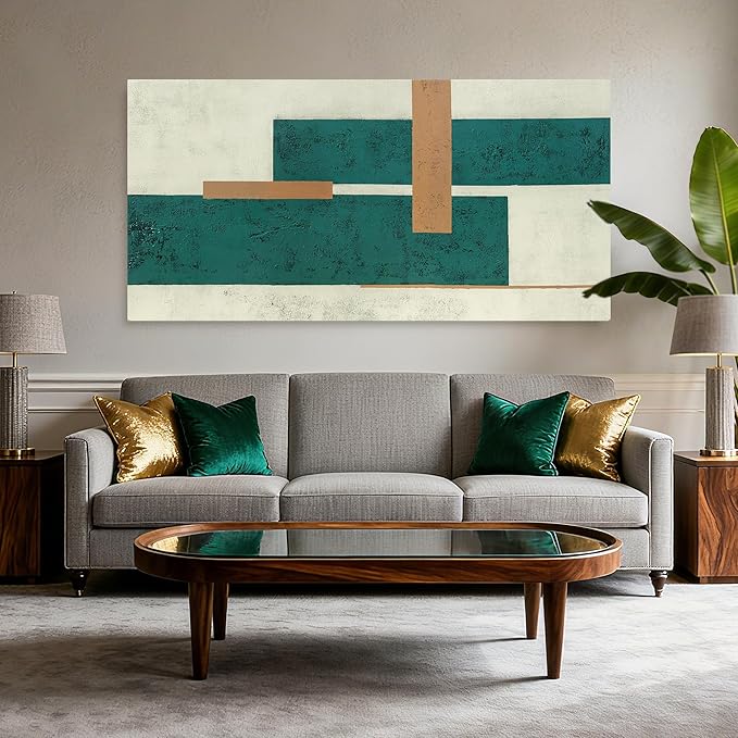 YETHEN WAL Mid Century Geometric Wall Art Modern Canvas Prints Large Green Aesthetic Art Prints for Bedroom Entryway Living Room 29x58 Inch