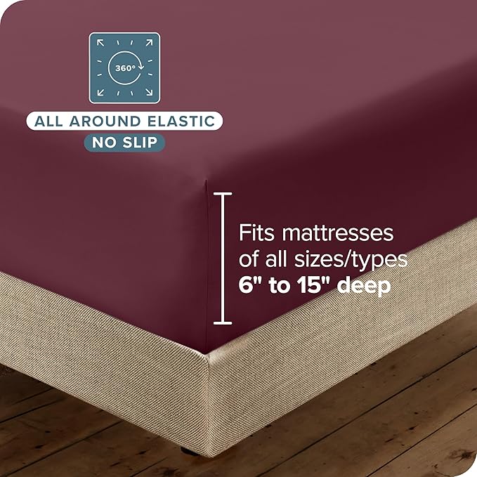 Bare Home Hotel Luxury Queen Sheet Set, Extra Soft - 6 Piece Set - Deep Pockets - Easy Fit - Cooling & Breathable - Wrinkle, Fade, Stain Resistant - Includes 4 Pillowcases (Queen, Burgundy)
