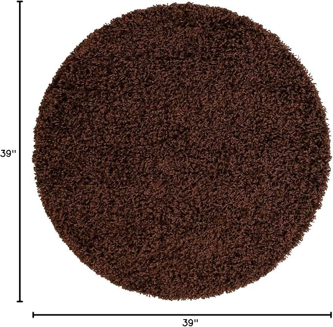 Unique Loom Solid Shag Collection Area Rug (3' 3" Round, Chocolate Brown)