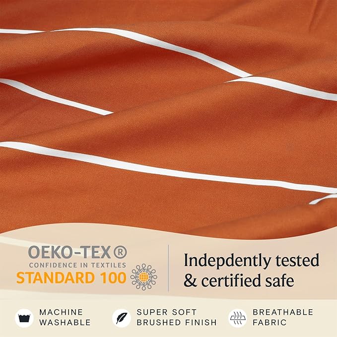 LuxClub 4 PC Sheet Set Bed Sheets Deep Pockets 16" Wrinkle Free Cooling Machine Washable Hotel Bedding Silky Soft - Striped-Autumn Orange King