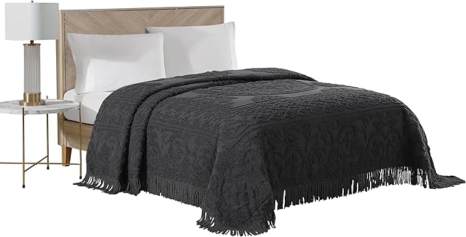Beatrice Home Fashions Medallion Chenille Bedspread, Queen, Charcoal