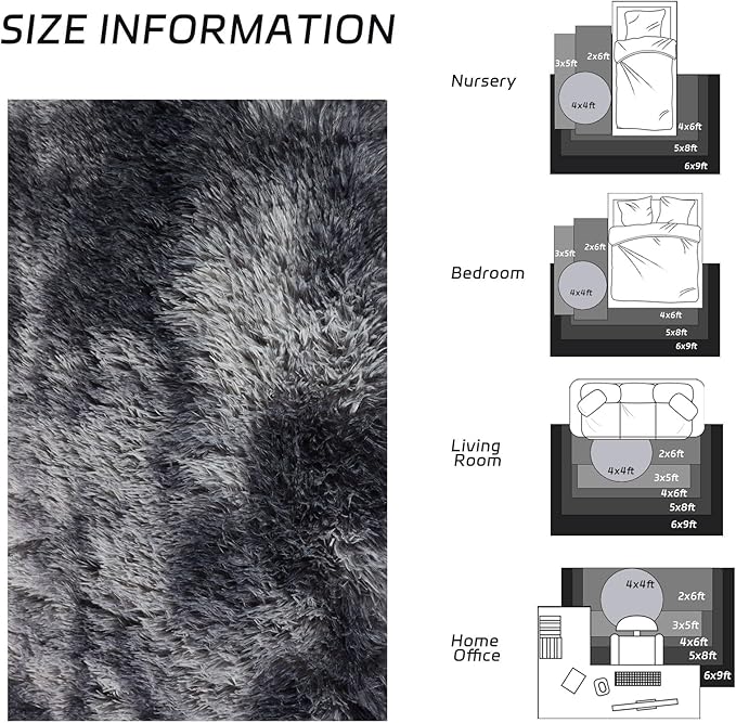 duduta Grey Plush Area Rugs for Bedroom 5x8 ft, Fluffy Carpet for Living Room Kids Room, Large Shag Dorm Rug, Washable Non Slip