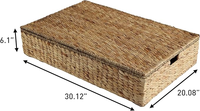 happimess BSK2015A Holden 30" Classic Costal Hand-Woven Hyacinth Wicker Under Bed Storage Basket with for Storage and Decoration in Bathroom, Bedroom, Closet, Entryway, Natural