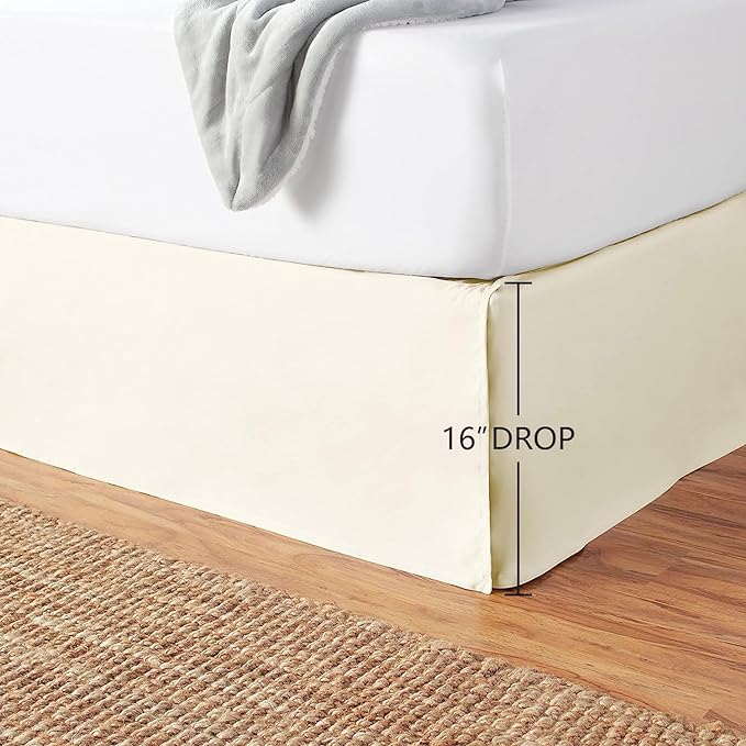 Amazon Basics Lightweight Pleated Bed Skirt, Queen, Beige, Solid