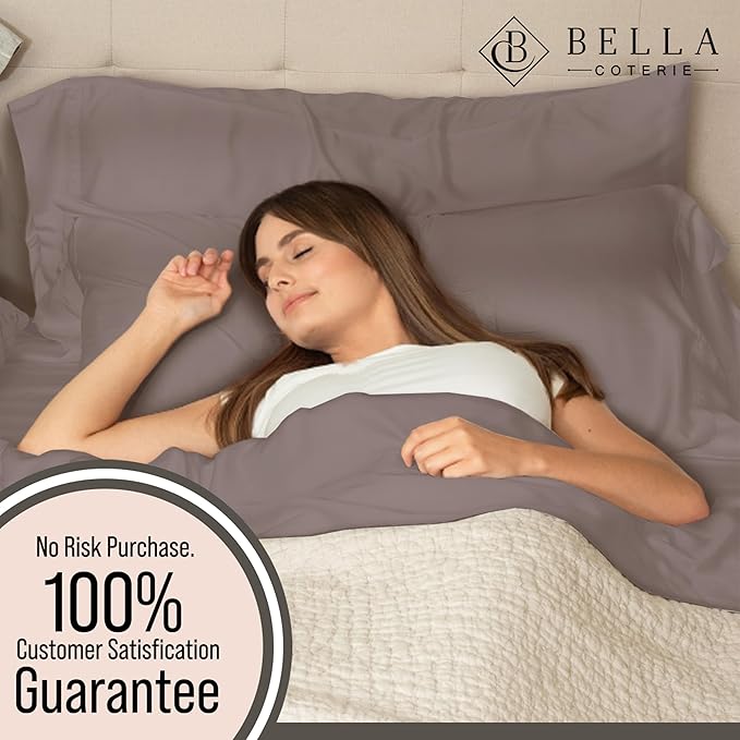 Bella Coterie Luxury Bamboo Viscose Split King Size Sheet Set | 2 Fitted Sheets for Sleep Number & Adjustable Beds | 100% Organically Grown | Cooling & Ultra Soft | 18” Deep Pocket [Mocha]