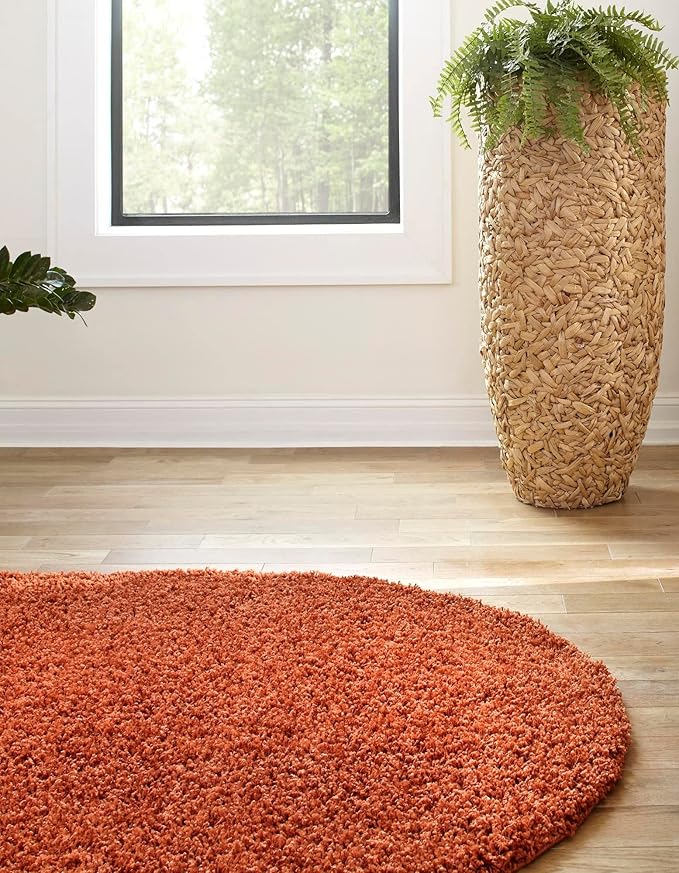 Unique Loom Solid Shag Collection Area Rug (7' 10" x 10' Oval, Terracotta)