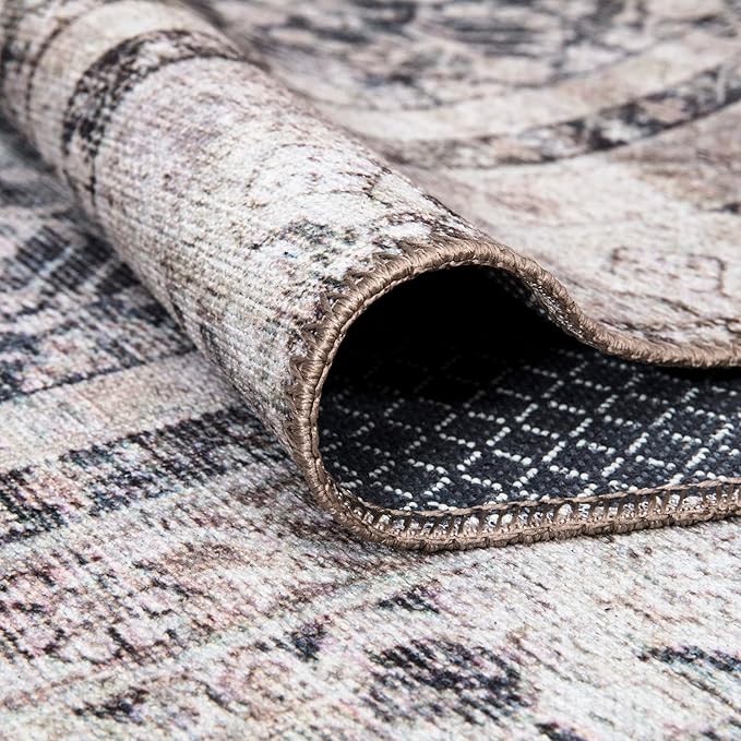 Bloom Rugs Washable Non-Slip 6' x 9' Rug - Tan/Blue/Green Traditional Area Rug for Living Room, Bedroom, Dining Room, and Kitchen - Exact Size: 6' x 9'