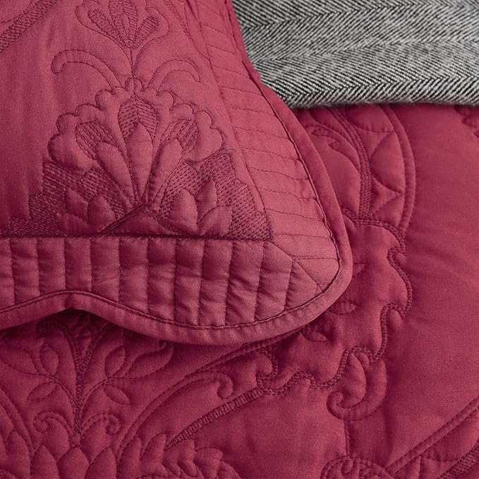 CHIXIN Microfiber Standard Pillow Shams Set of 2 - Quilted Decorative Pillow Covers - Wine Red - Size (20" x 26")
