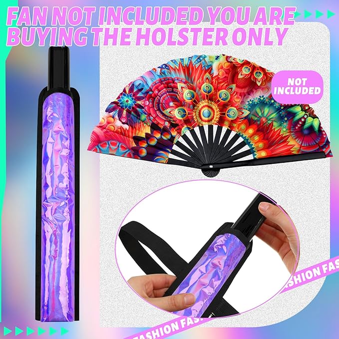 Summer Rave Fan Thigh Holster Rave Fan Holder Folding Hand Pouch Foldable Sleeves with Waist Belt for Thigh Party