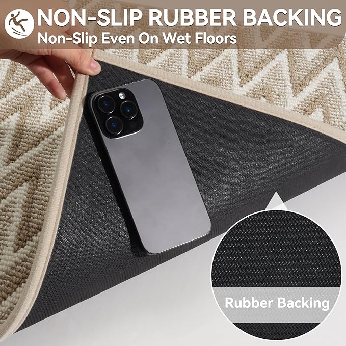 Indoor Door Mat 31x47, Dirt Resistant & Absorbent Doormat for Entryway Inside, Non-Slip Rubber Backing Front Door Mat Indoor Entrance, Low-Profile, Washable, Brown