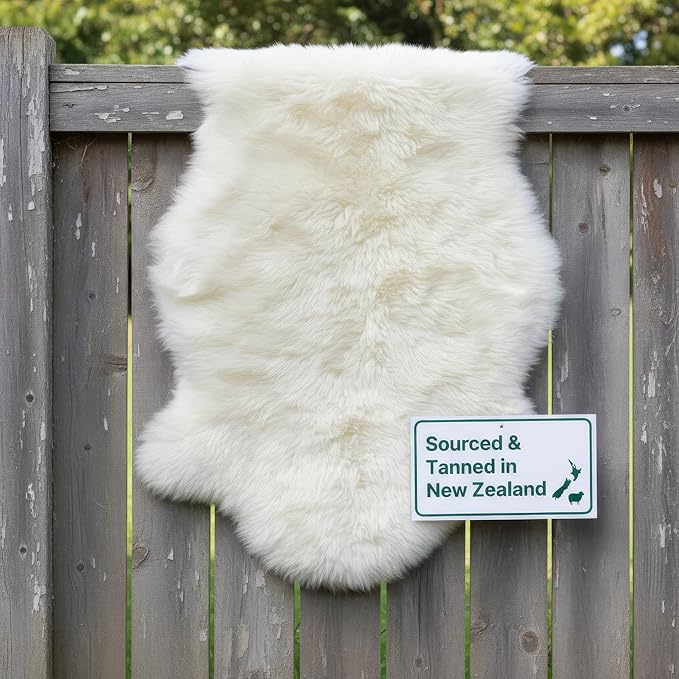Real Sheepskin Rug 2' x 6' Double Pelt – Natural Genuine Sheep Skin for Bedside/Accent, Soft & Plush - Throw Rugs for Bench/Chair - All Natural Non-Dyed Color