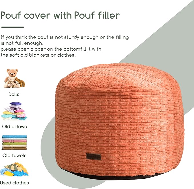 HIGOGOGO Pouf Ottoman Stuffed Round Modern Foam Filled Foot Rest Poufs for Living Room Chair Decorative 26 X 18 Inches Boho Relax Stool for Wedding Christmas Party, Coral Orange