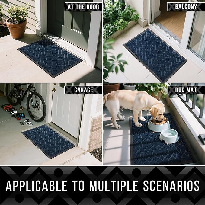 Yimobra Large Door Mat 47x32, All-Season Waterproof Doormat Outdoor Entrance, Heavy Duty Non-Slip Outside Door Mat for Garage Patio Proch Entryway Indoor, Easy Clean, Blue