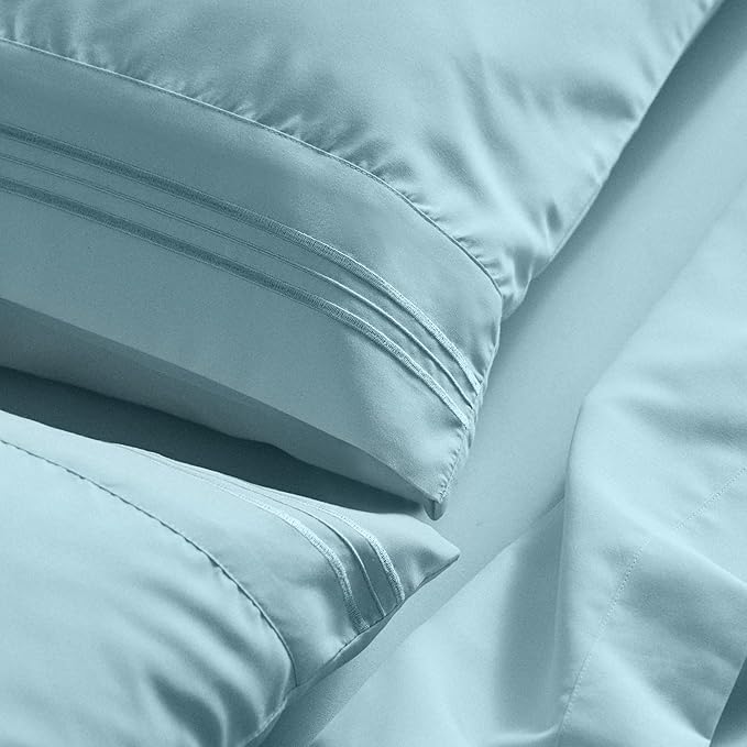 Mellanni Full Sheet Set - 6-Piece Iconic Collection Bedding, (Including 4 Pillowcases), 21-Inch Extra Deep Pocket, Easy Care, Ultra Soft, Cooling Sheets, Brushed Microfiber - Aqua