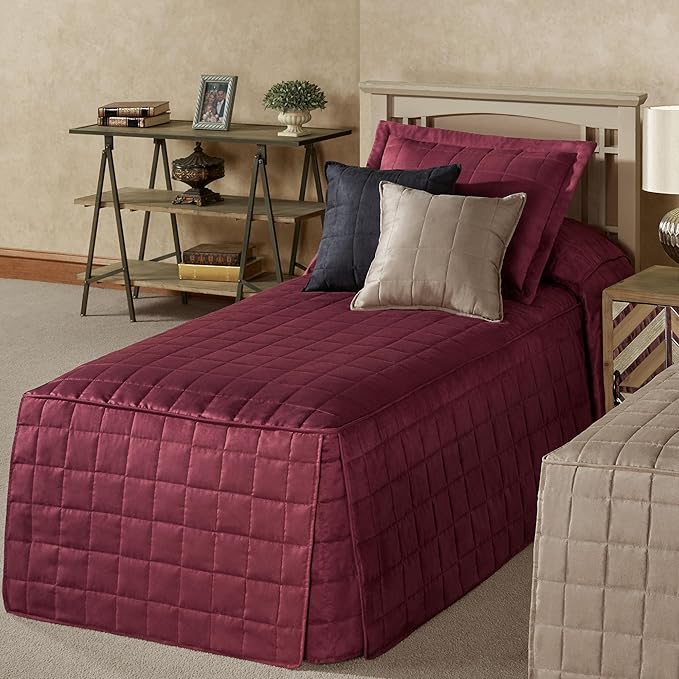 Touch of Class Camden Luxury Bedding | Neutral Claret Color | Classic Fitted Bedspread | Faux Suede Box Quilted Design | Designed 2 Piece Set Includes Twin Bedspread and 1 Standard Sham