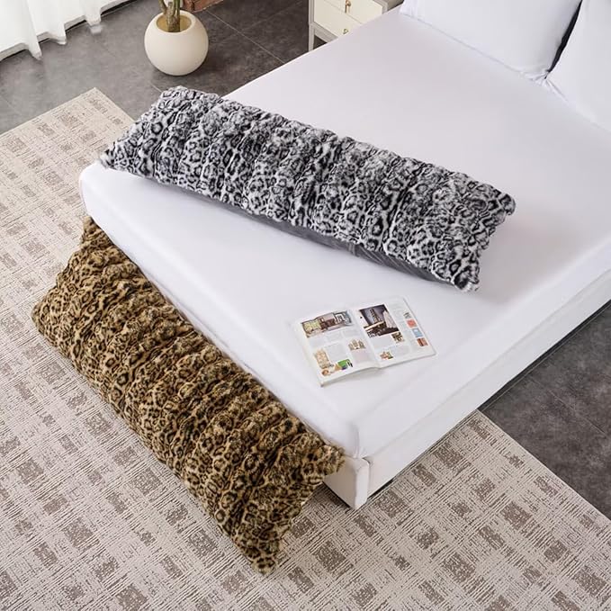 20x54 Fluffy Leopard Print Full Body Pillow,Cheetah Print Plush Fuzzy Faux Fur Body Pillows,Ultra Soft Bed and Sofa Pillow for Side Sleeper & Pregnancy,Big Hug Double Pillow,Furry Long Pillows-Brown