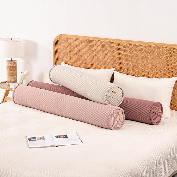 Long Pillow for Bed – Corduroy Round Bolster Pillow for Adults, Decorative Body Pillow for Sleeping or Sofa Support,39 x 7.87 Inches,Brick Brown
