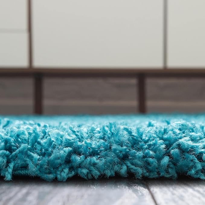 Unique Loom Solid Shag Collection Area Rug (8' x 10' Oval, Turquoise)